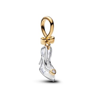 PANDORA 764327C01 Disney Cinderella shoe sterling silver and 14k gold-plated dangle with 0.012 ct TW G-I VS+ round brilliant very good cut lab-grown diamond a