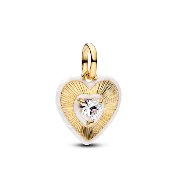 764409C01 Heart 14k gold-plated medallion with clear cubic zirconia and shimmering white enamel
