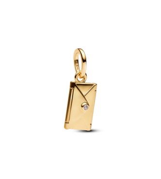 PANDORA 764421C01 Engravable openable envelope 14k gold-plated dangle with clear cubic zirconia