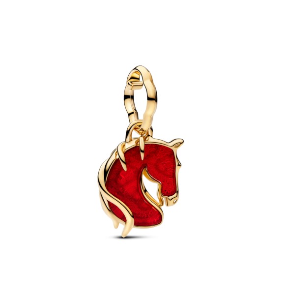 PANDORA 764431C01 Horse 14k gold-plated dangle with red Murano glass and gold foil