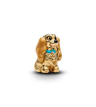 PANDORA 764468C01 Charm Disney Lady bañado en oro de 14k con esmalte negro,
 rosa, marrón y azul
