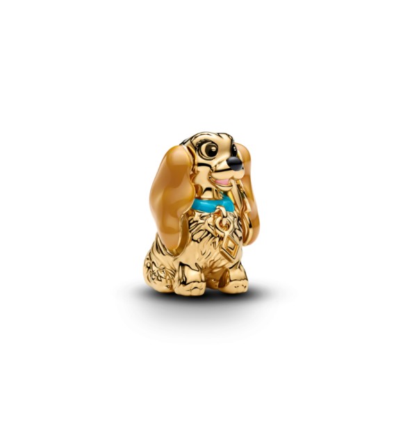 PANDORA 764468C01 Charm Disney Lady bañado en oro de 14k con esmalte negro,
 rosa, marrón y azul