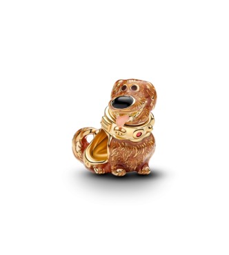 PANDORA 764472C01 Charm Disney Dug bañado en oro de 14k con cristal rojo salsa y esmalte negro y rosa