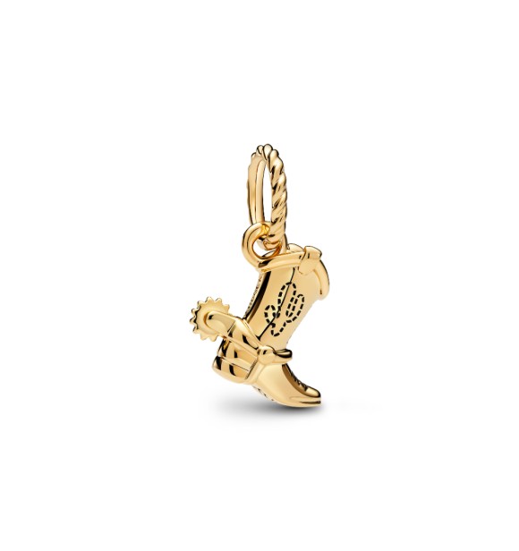 764606C01 Disney Toy Story Woody boot 14k gold-plated dangle with black enamel