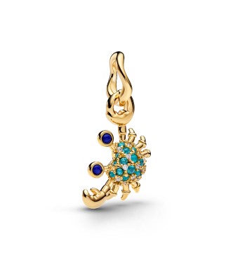 764684C01 Crab 14k gold-plated dangle with imitation lapis lazuli,
 icy green crystal and clear cubic zirconia