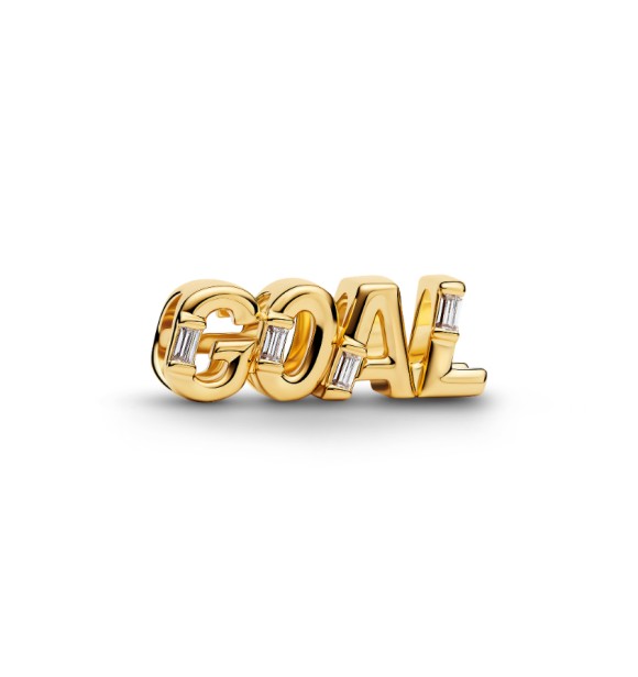 764709C01 Goal script 14k gold-plated charm with clear cubic zirconia