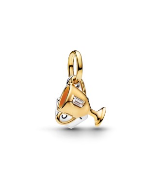 764715C01 Engravable  trophy sterling silver and 14k gold-plated double dangle with clear cubic zirconia and black enamel