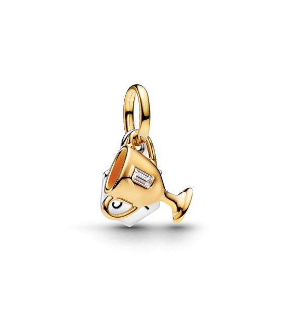 764715C01 Engravable  trophy sterling silver and 14k gold-plated double dangle with clear cubic zirconia and black enamel