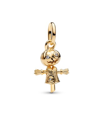PANDORA 764770C01 Pumpkin scarecrow 14k gold-plated dangle with clear cubic zirconia