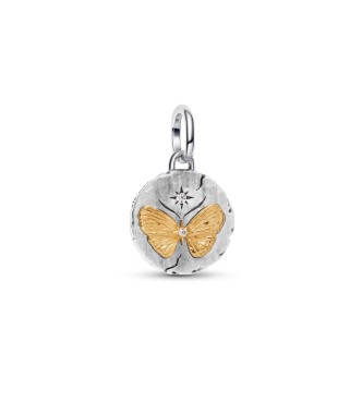 PANDORA 764803C01 Butterfly sterling silver and 14k gold-plated medallion with clear cubic zirconia