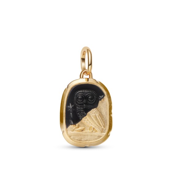 PANDORA 764805C01 Owl 14k gold-plated medallion with black crystal