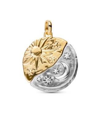 PANDORA 764806C01 Sun and moon sterling silver and 14k gold-plated medallion with clear cubic zirconia
