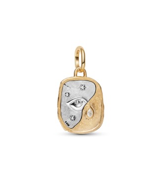 PANDORA 764808C01 Eye sterling silver and 14k gold-plated medallion with clear cubic zirconia