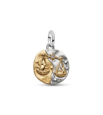 PANDORA 764983C01 Libra sterling silver and 14k gold-plated medallion with clear cubic zirconia