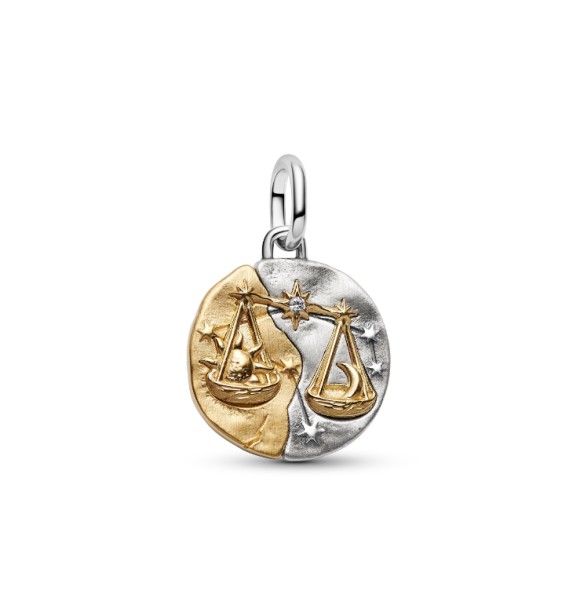 PANDORA 764983C01 Libra sterling silver and 14k gold-plated medallion with clear cubic zirconia