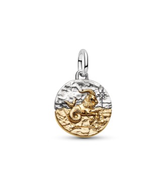 PANDORA 764987C01 Capricornus sterling silver and 14k gold-plated medallion with clear cubic zirconia