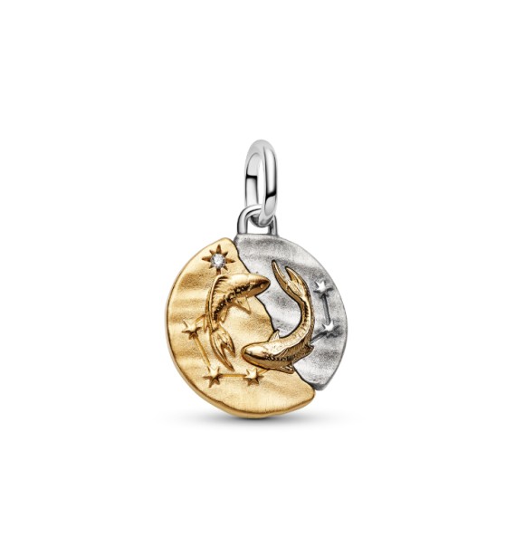 PANDORA 764991C01 Pisces sterling silver and 14k gold-plated medallion with clear cubic zirconia