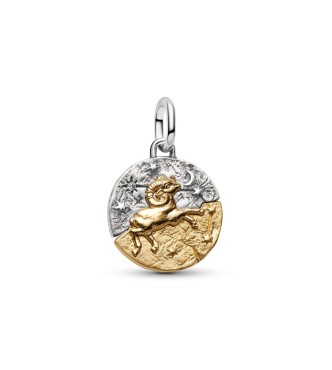 PANDORA 764993C01 Aries sterling silver and 14k gold-plated medallion with clear cubic zirconia