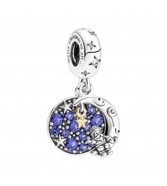 Santa on moon sterling silver and 14k gold-plated dangle with stellar blue crystal and clear cubic zirconia