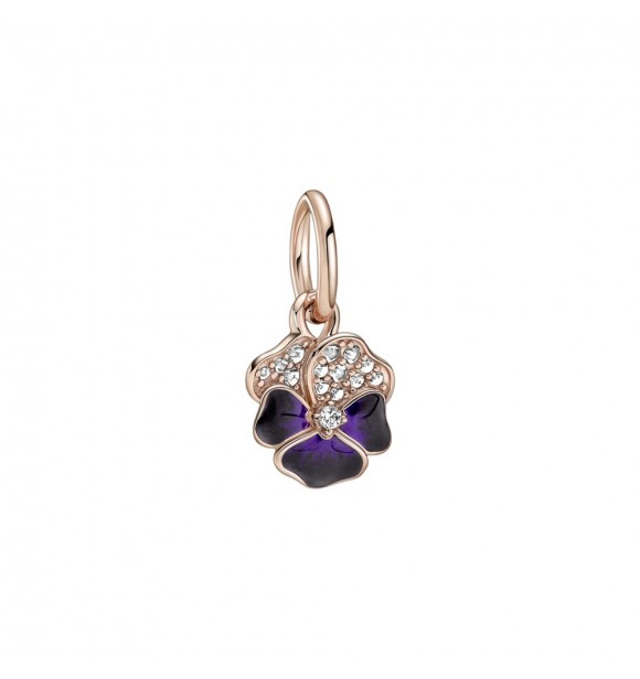 PANDORA 780776C01 Pansy 14k rose gold-plated dangle with clear cubic zirconia,
 shaded blue and violet enamel