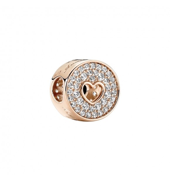 Charm con un recubrimiento electrolítico en oro rosa de segunda ley de 14k Aniversario Pavé & Corazón adornado con circonitas cúbicas transparentes de talla brillante y grabado  Happy Anniversary