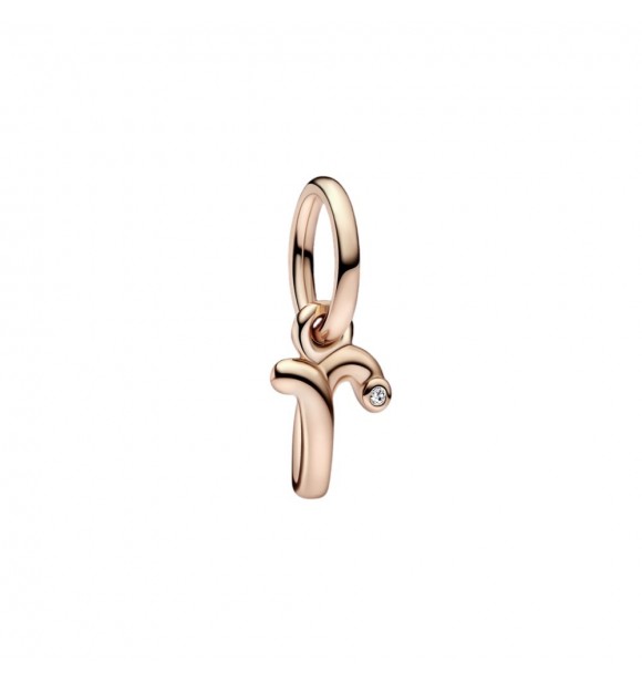Letter r 14k rose gold-plated dangle with clear cubic zirconia
