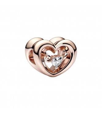 Open heart 14k rose gold-plated charm with clear cubic zirconia