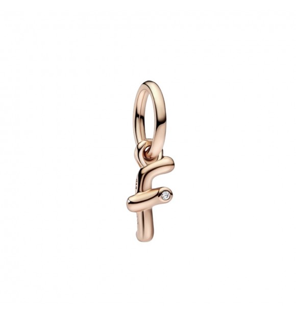 Letter f 14k rose gold-plated dangle with clear cubic zirconia