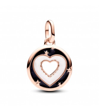 PANDORA 783080C01 Medallón en forma de corazón chapado en oro rosa de 14k con nácar artificial de bioresina blanca y esmalte negro brillante