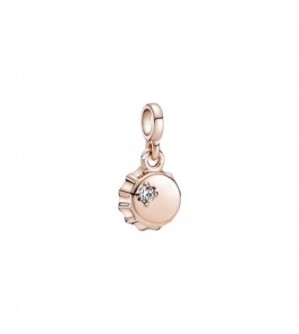 Bottle cap 14k rose gold-plated dangle charm with clear cubic zirconia