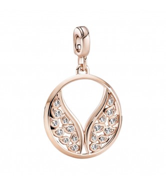 Angel wings 14k rose gold-plated medallion with clear cubic zirconia