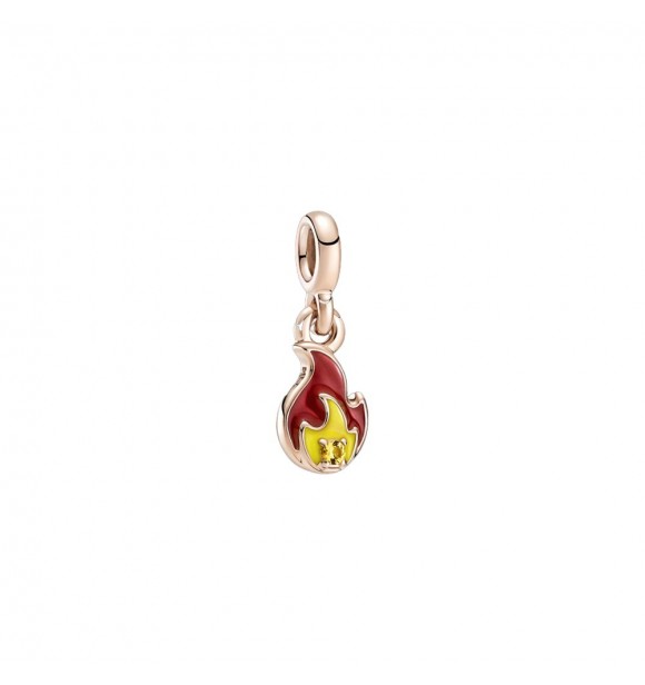 Fire 14k rose gold-plated dangle charm with blazing yellow crystal,
 red and yellow enamel