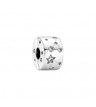 Constellation sterling silver clip with clear cubic zirconia and shimmering silver white enamel
