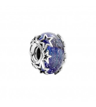 Sterling silver charm with galaxy glittery blue Murano glass
