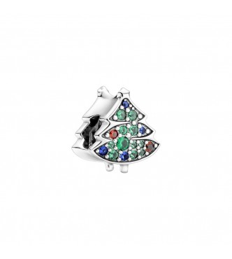 Christmas tree sterling silver charm with salsa red,
 true blue and lake green crystal