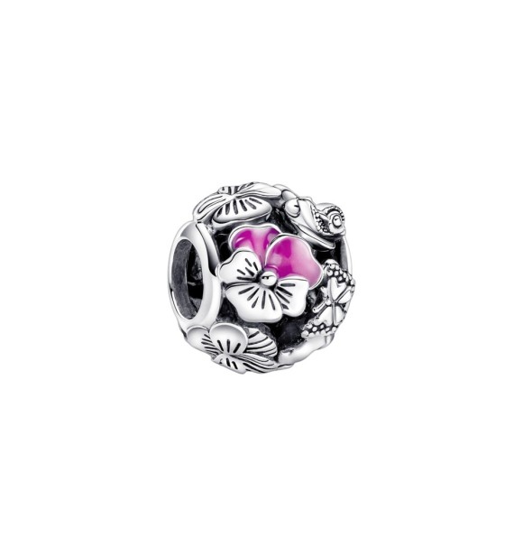 PANDORA 790759C01 Pansy, snail and butterfly sterling silver charm with pink enamel