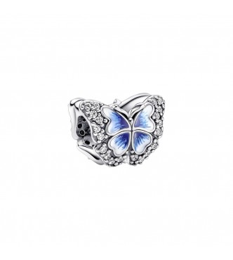 PANDORA 790761C01 Butterfly sterling silver charm with clear cubic zirconia and shaded blue and white enamel