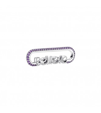 PANDORA 790767C01 Believe script sterling silver word link with royal purple crystal