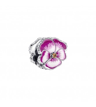 PANDORA 790777C01 Pansy sterling silver charm with clear cubic zirconia,
 burnt orange crystal, shaded pink and white enamel