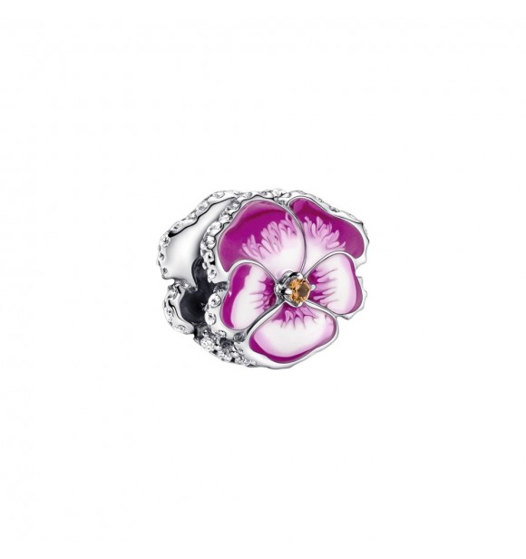 PANDORA 790777C01 Pansy sterling silver charm with clear cubic zirconia,
 burnt orange crystal, shaded pink and white enamel