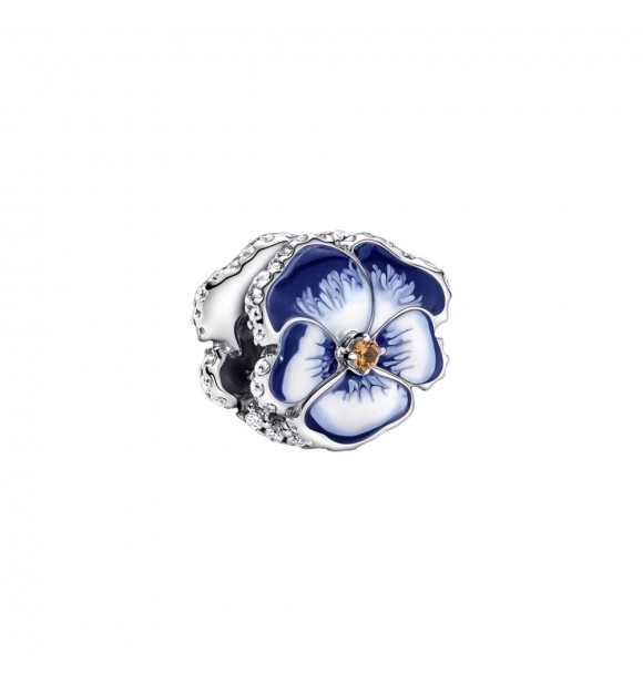 PANDORA 790777C02 Pansy sterling silver charm with clear cubic zirconia,
 burnt orange crystal, shaded blue and white enamel