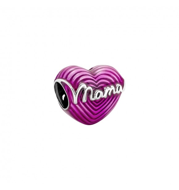 Charm en plata de primera ley Corazón Amor Radiante Mama adornado con esmalte rosa y lila transparente y escrito  Mama