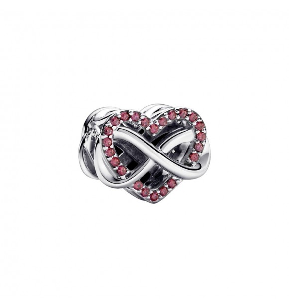 PANDORA 792246C01 Charm infinito corazón de plata de primera ley con circonita roja