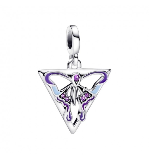 PANDORA 792306C01 Medallón mariposa de plata de primera ley con cristal royal purple,
 esmalte morado y azul