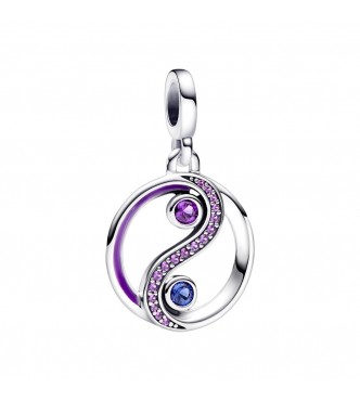 PANDORA 792307C01 Medallón Ying y Yang de plata esterlina con cristal azul estelar y púrpura real y esmalte púrpura