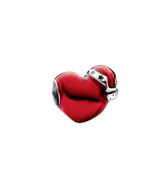 PANDORA 792336C01 Charm corazón navideño de plata de primera ley con circonitas cúbicas transparentes y esmalte rojo transparente