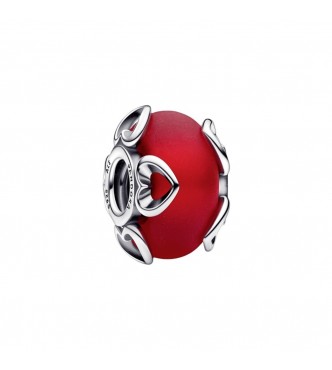 Heart sterling silver charm with frosted red Murano glass and 24k gold foil