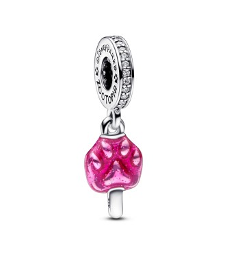 792557C01 Disney Parks Zootopia pawpsicle sterling silver dangle with clear cubic zirconia and pink glitter enamel