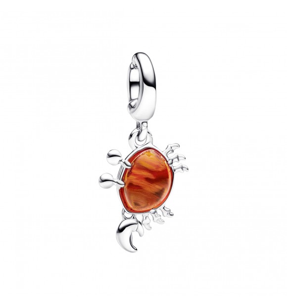 PANDORA 792694C01 Colgante de plata de ley con cangrejo de La Sirenita de Disney y cristal de Murano naranja