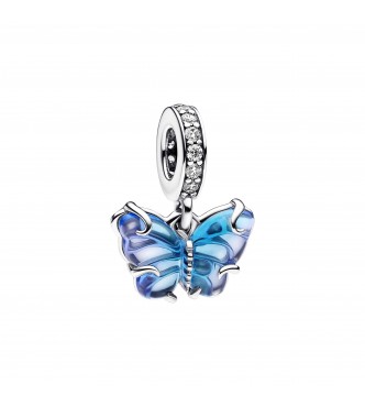 PANDORA 792698C01 Colgante Mariposa de plata de primera ley con cristal de Murano azul bicolor y circonita cúbica transparente